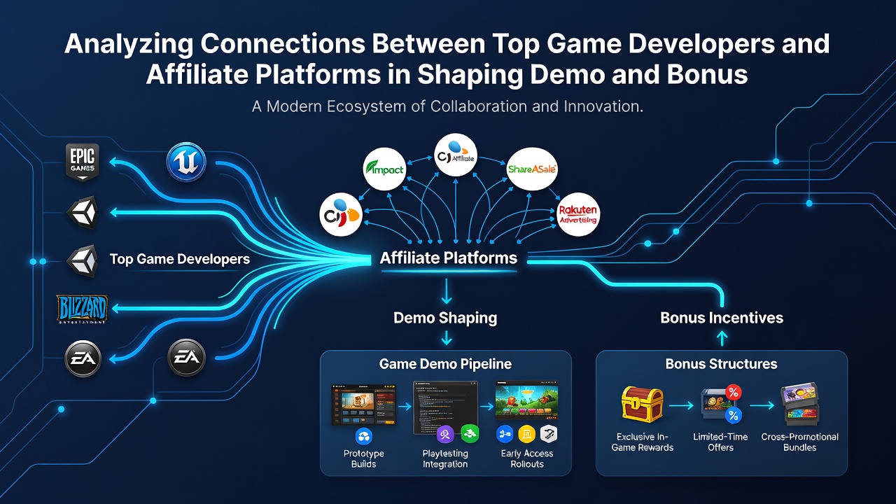Affiliate marketing teams reviewing demo analytics and bonus performance data with game studio representatives