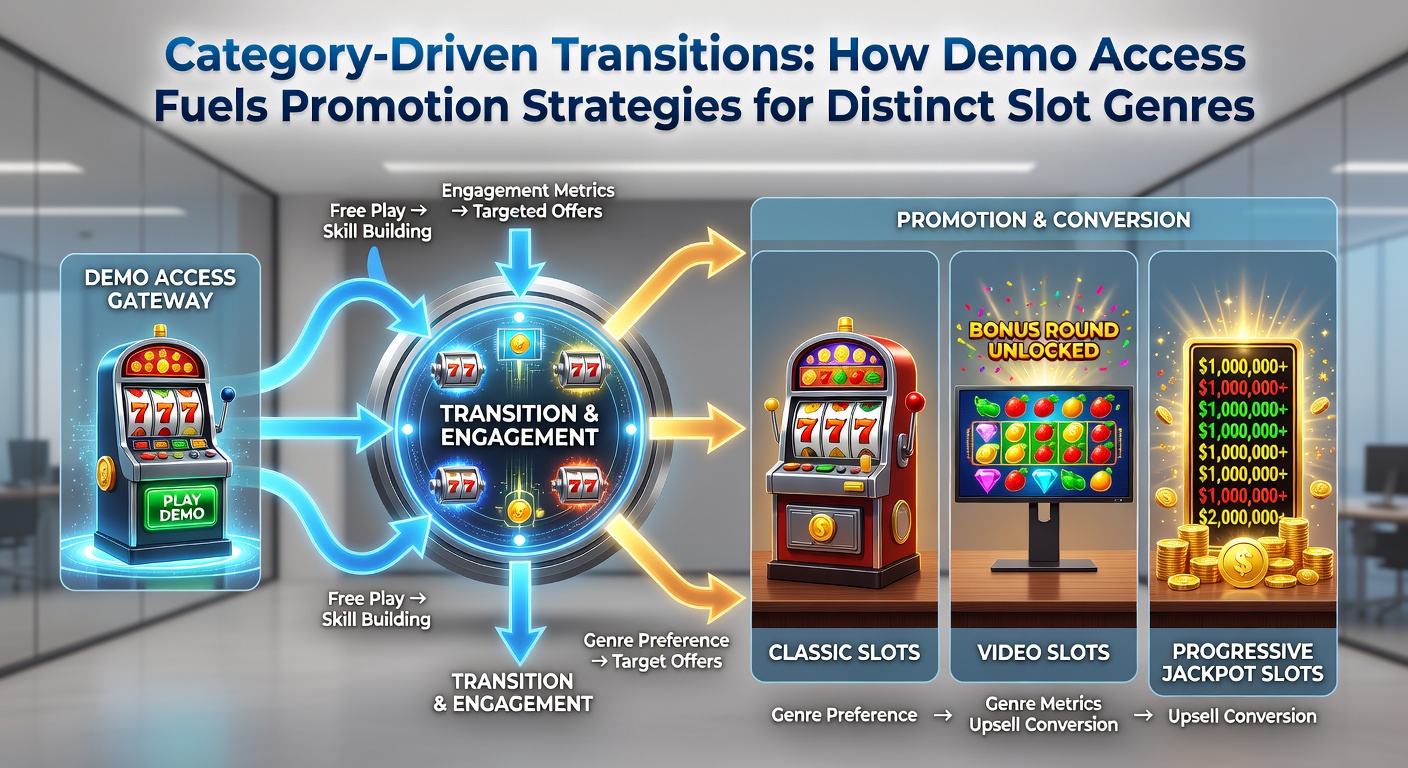 Infographic showing player journey from demo play to genre-specific promotions across different slot categories