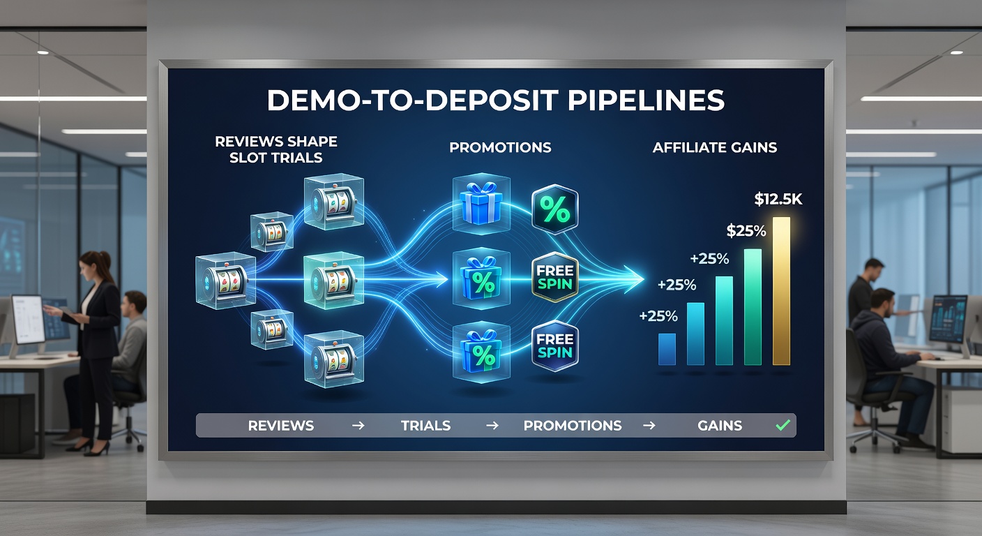 Dynamic infographic showing affiliate revenue growth tied to demo trials, review influences, and promotional deposit bonuses