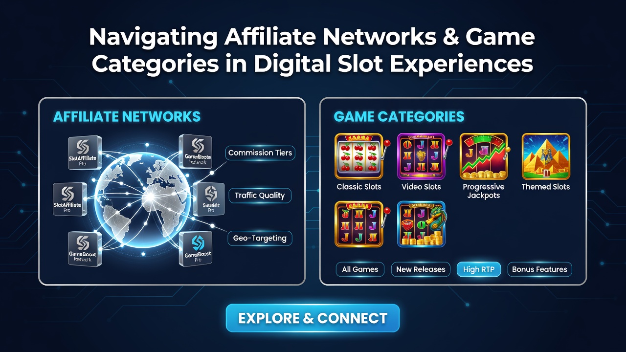 Infographic displaying slot game categories alongside affiliate performance metrics