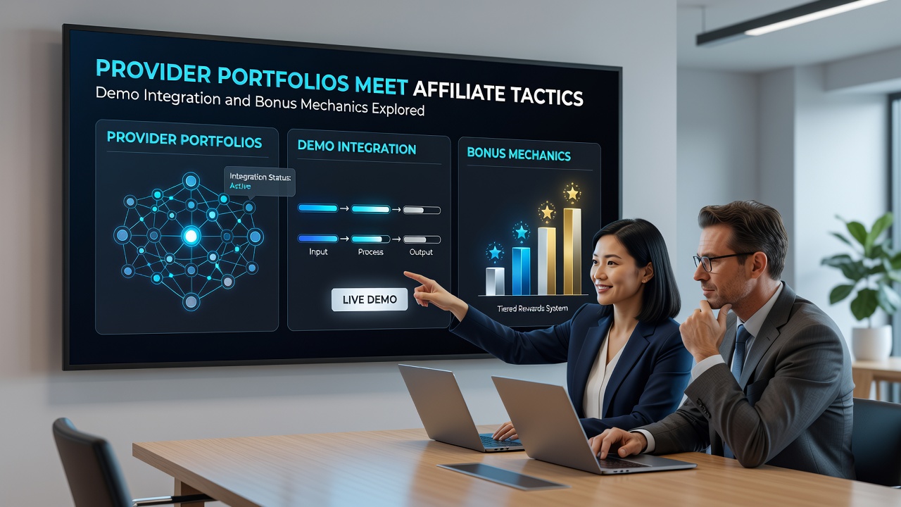 Close-up of bonus mechanics dashboard showing demo integration points and affiliate performance metrics