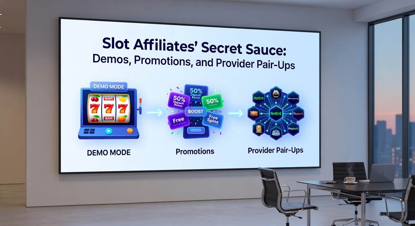 Collage of slot providers' logos alongside promotional banners and demo play interfaces used by affiliates