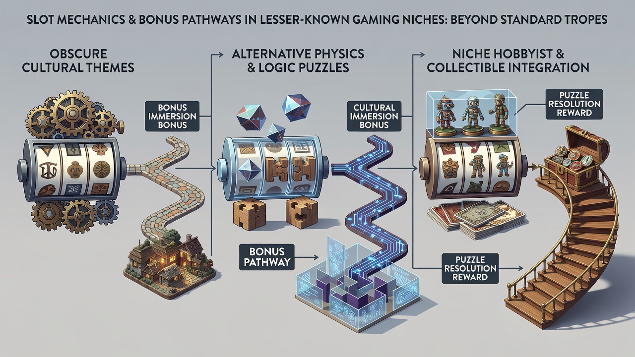 Visual representation of bonus pathway trees and symbol collection systems in obscure slot game designs