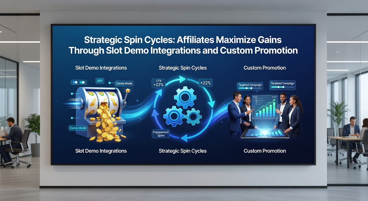 Infographic illustrating a slot affiliate revenue cycle, from demo engagement to custom promo conversions and recurring commissions